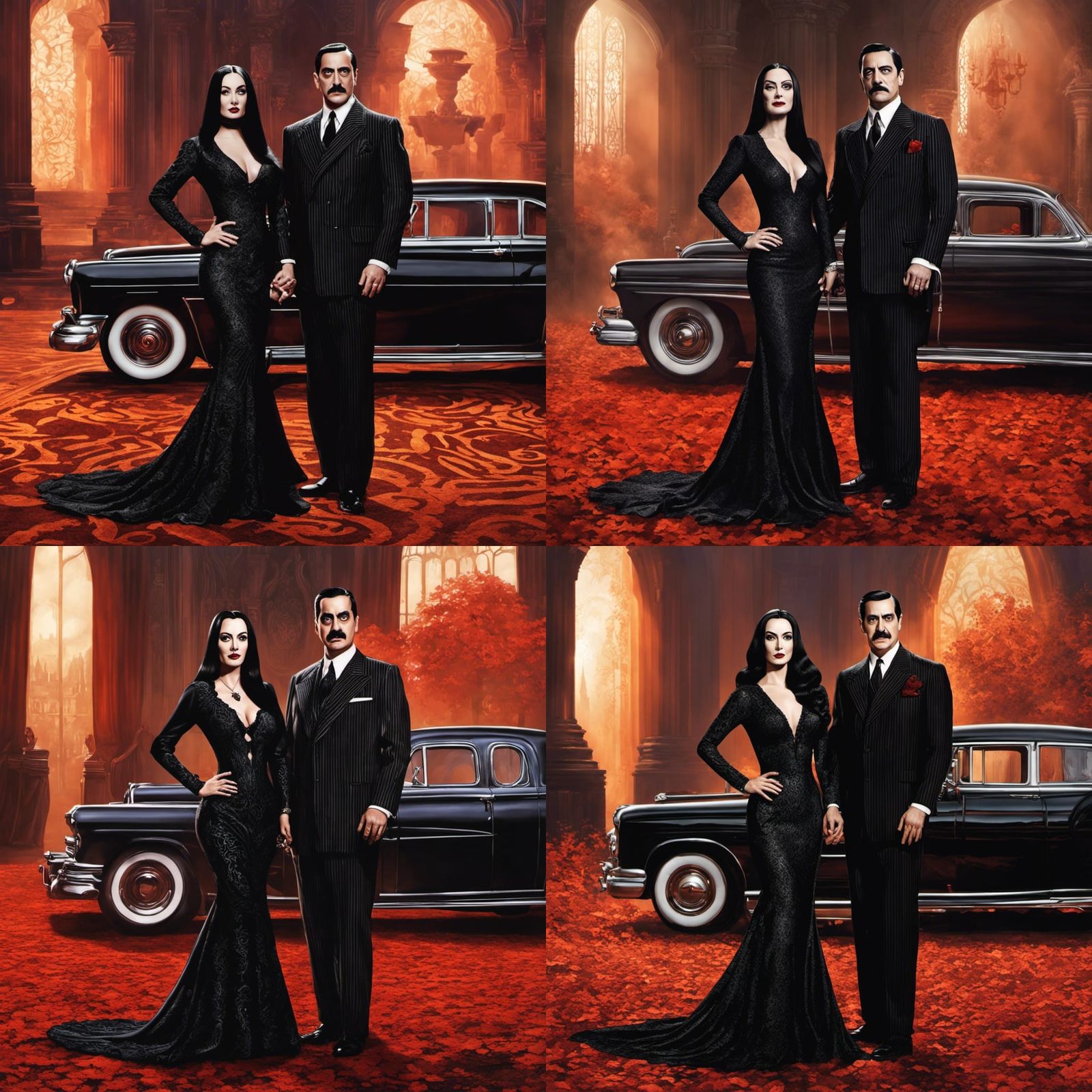 Morticia and Gomez Addams Portrait in Hyperrealistic Style