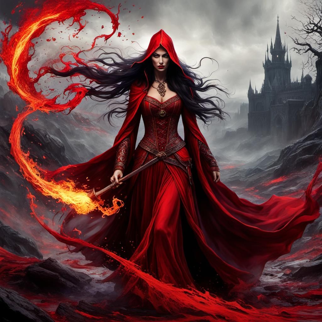 Evil Blood Sorceress Summons Magic on Battlefield