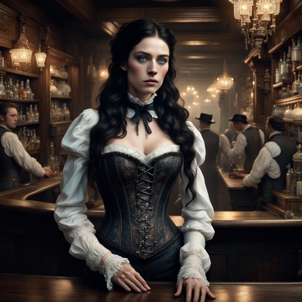 1890s Woman Smoking Behind the Bar