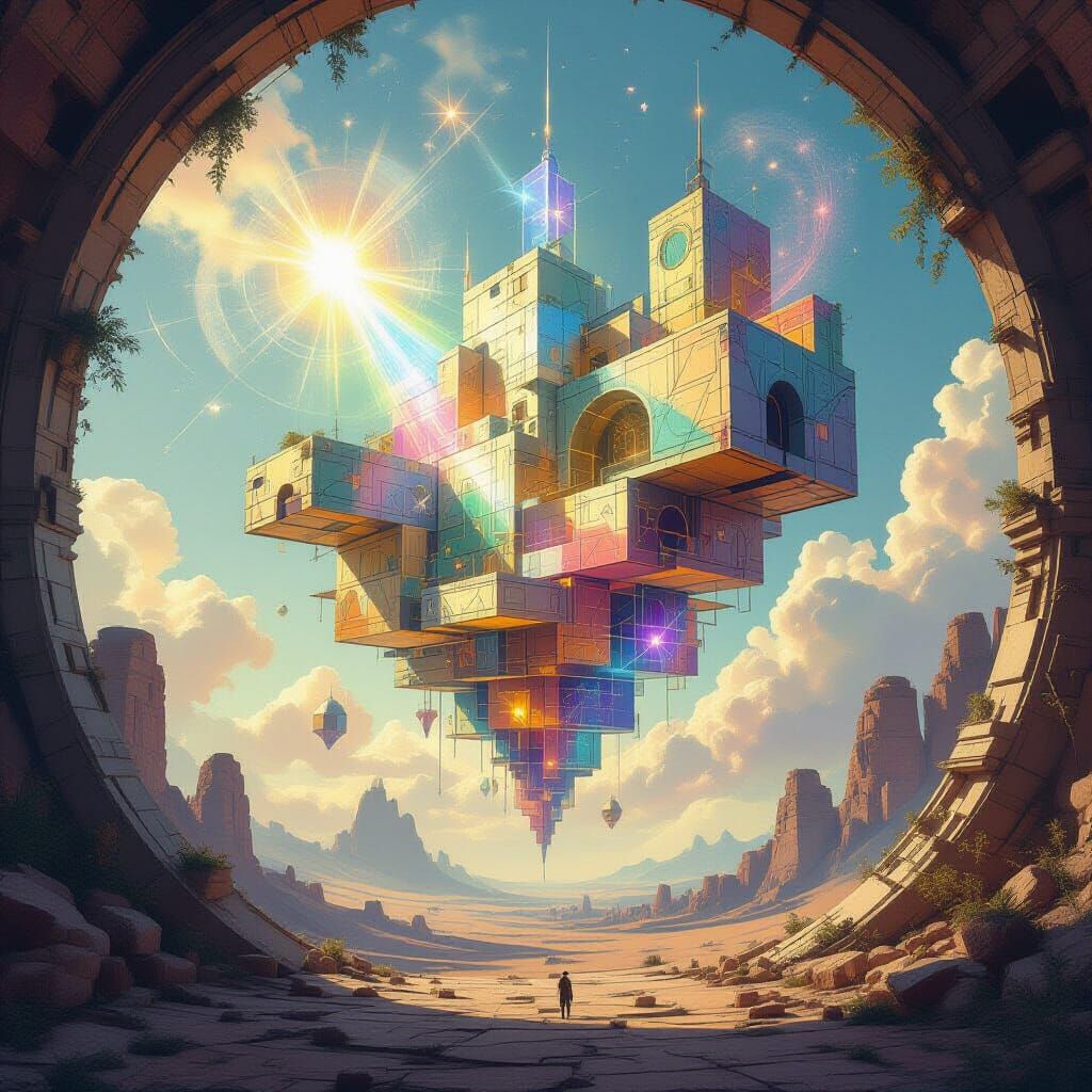 Surreal Sketch of Ethereal Structures Transforming into Ligh...