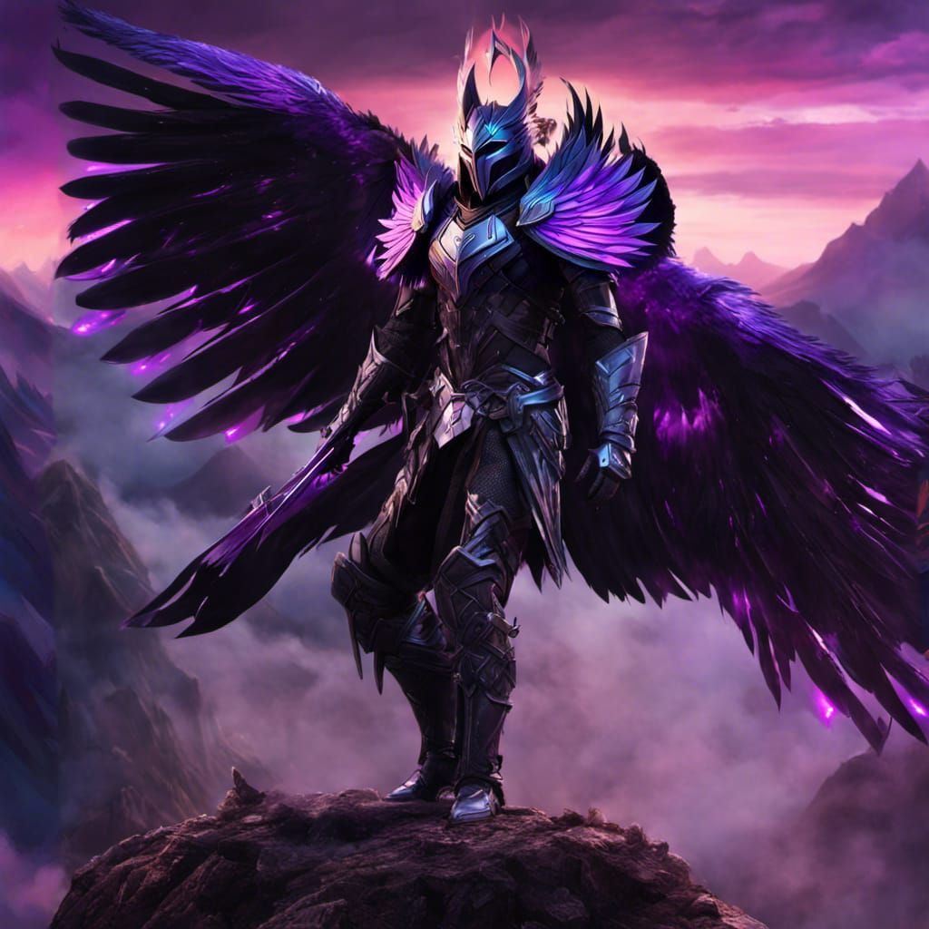 Clad Warrior with Feathered Armor and Purple Lights