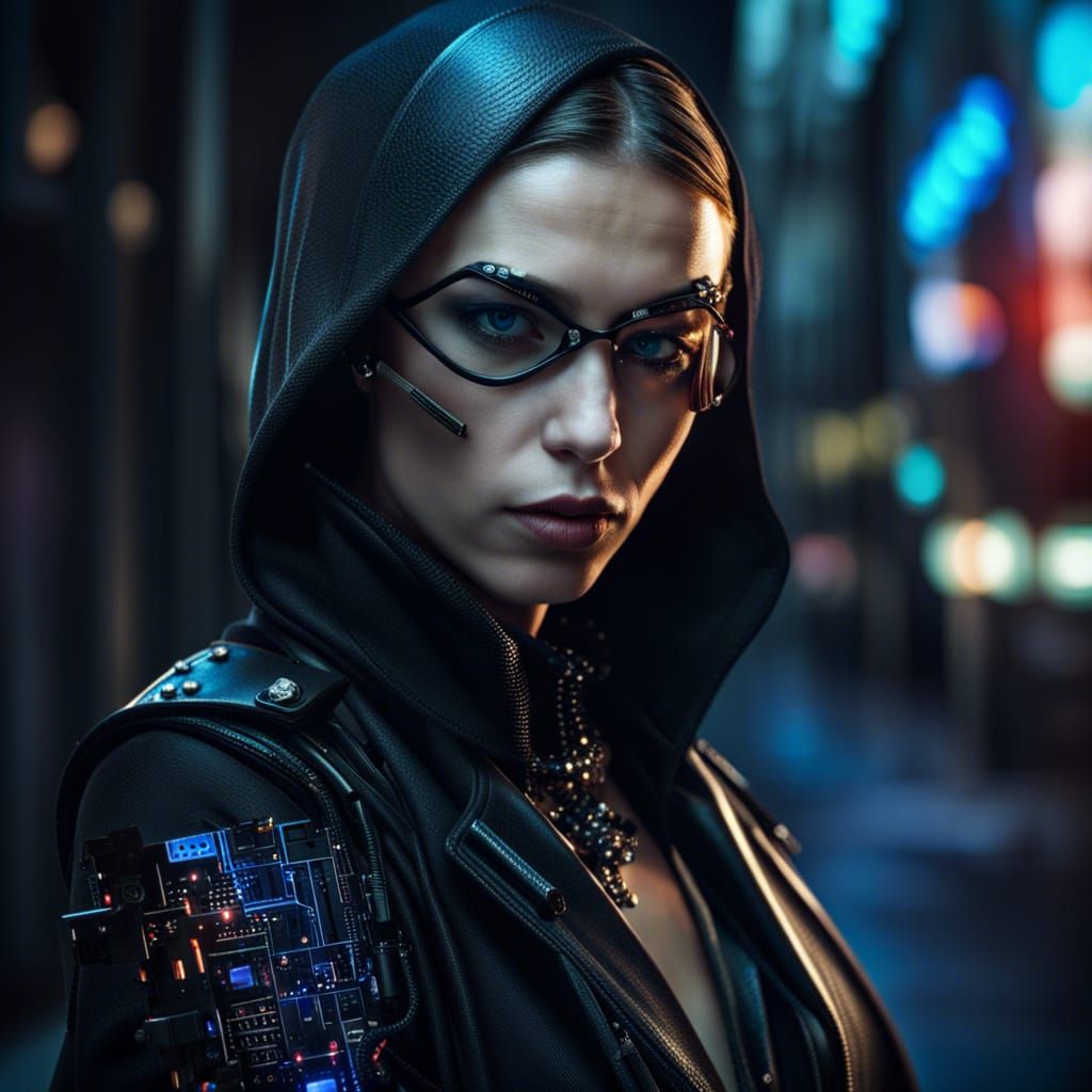 Hacker Woman Portrait in Cyberpunk Style