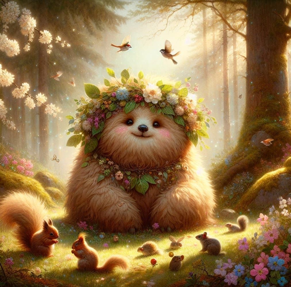 Whimsical Forest Sprite in Morning Sunlight