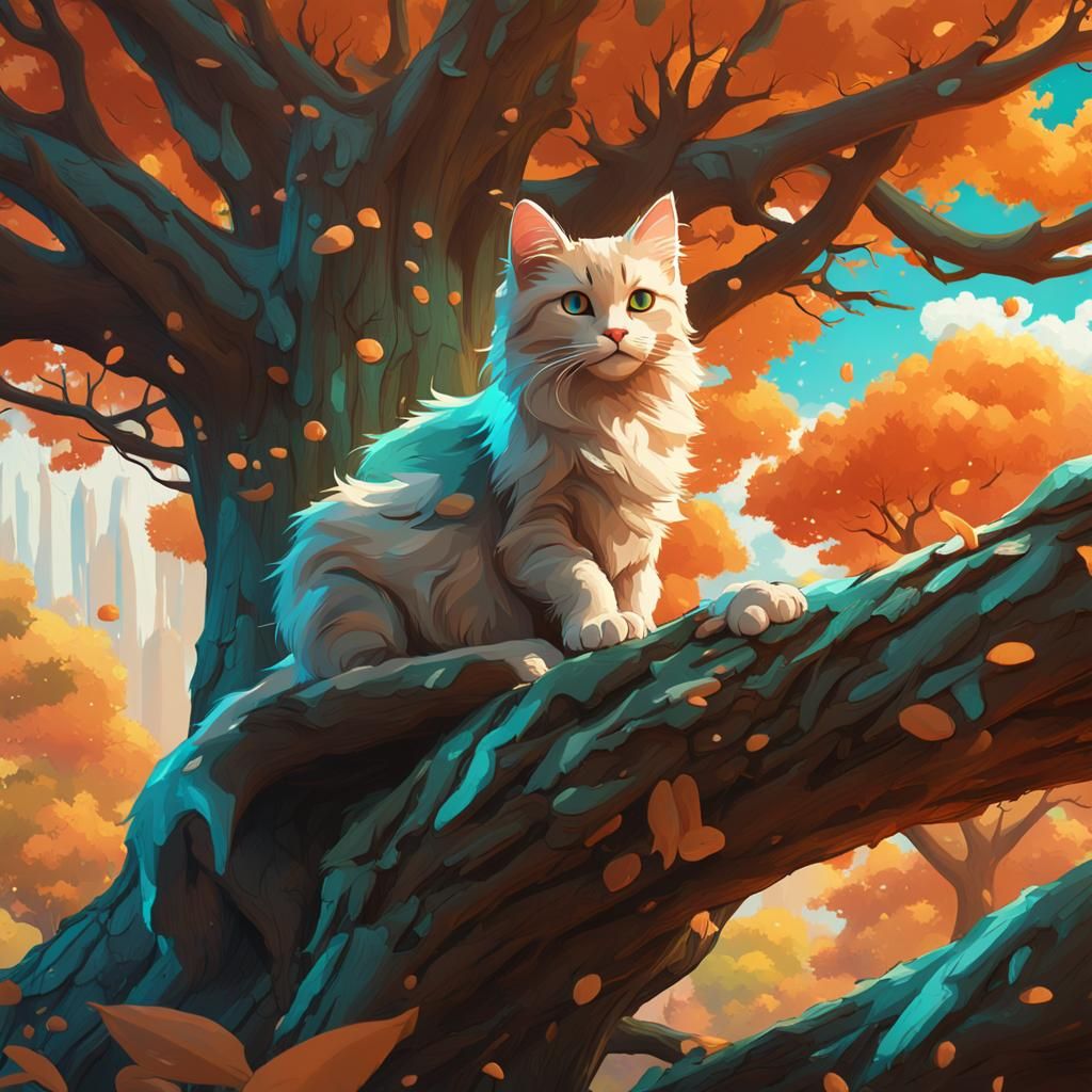 Cute Beige Cat Scratching Tree, Artistic 8K Render