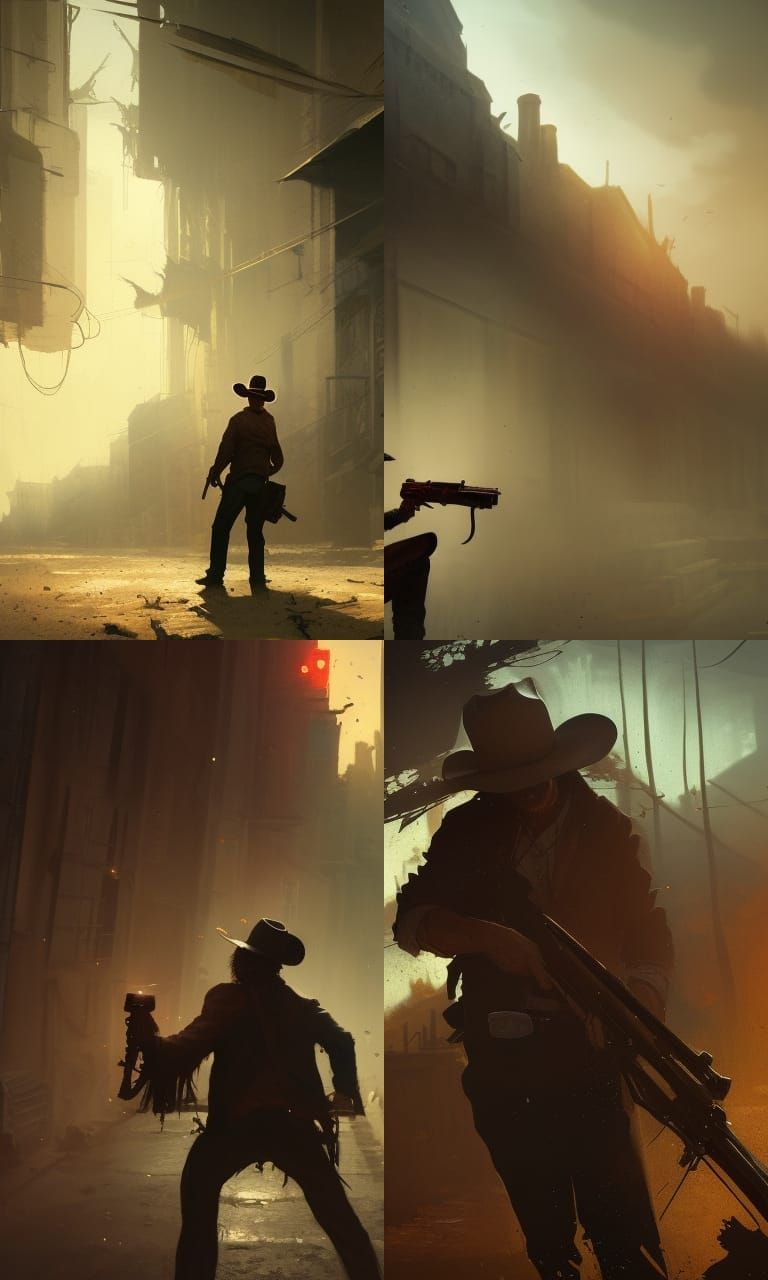 Faceless Cowboy Shootout: Dark Fantasy Concept Art
