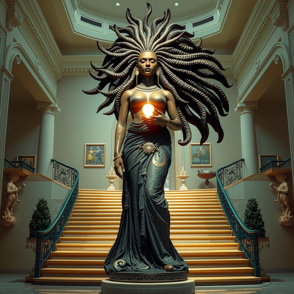 Afrofuturist Afrogoddess Statue with Flowing Gown