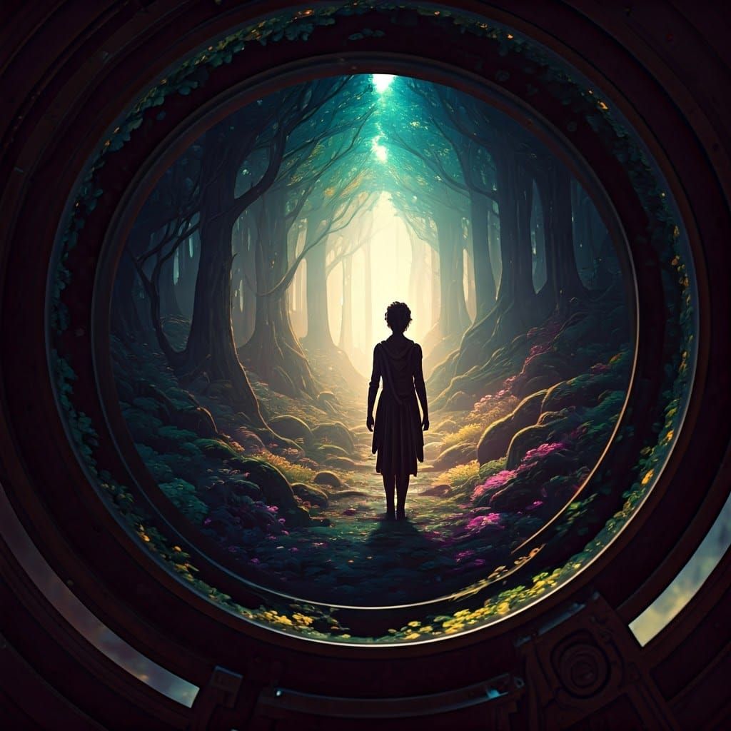 Rainbow Forest at Night: A Dark Fantasy Concept