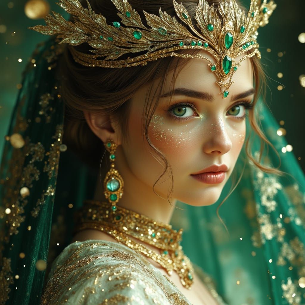 Regal Elven Princess Portrait with Silver and Gold Tiara