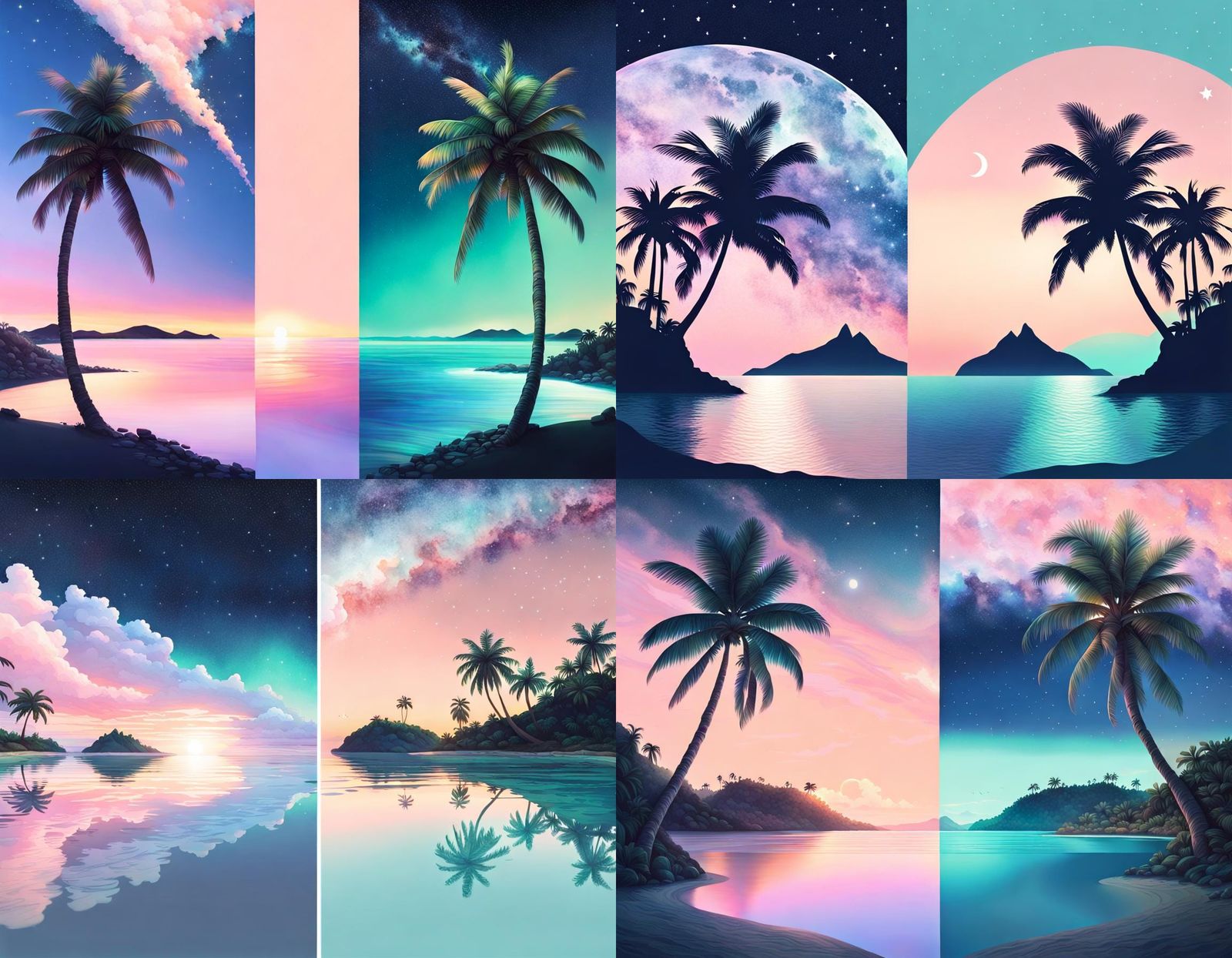 Dreamcore Island: Pastel Sunrise and Starry Night
