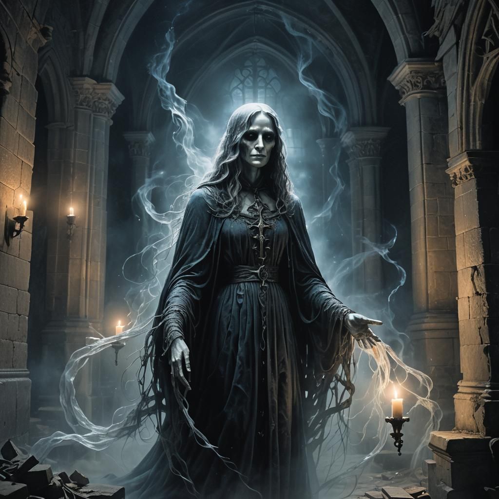 Ethereal Gothic Ghost in Abandoned Church