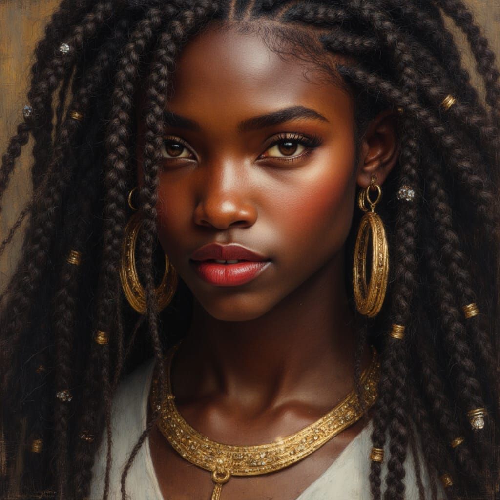 Elegant African Goddess Portrait in Oil Paint