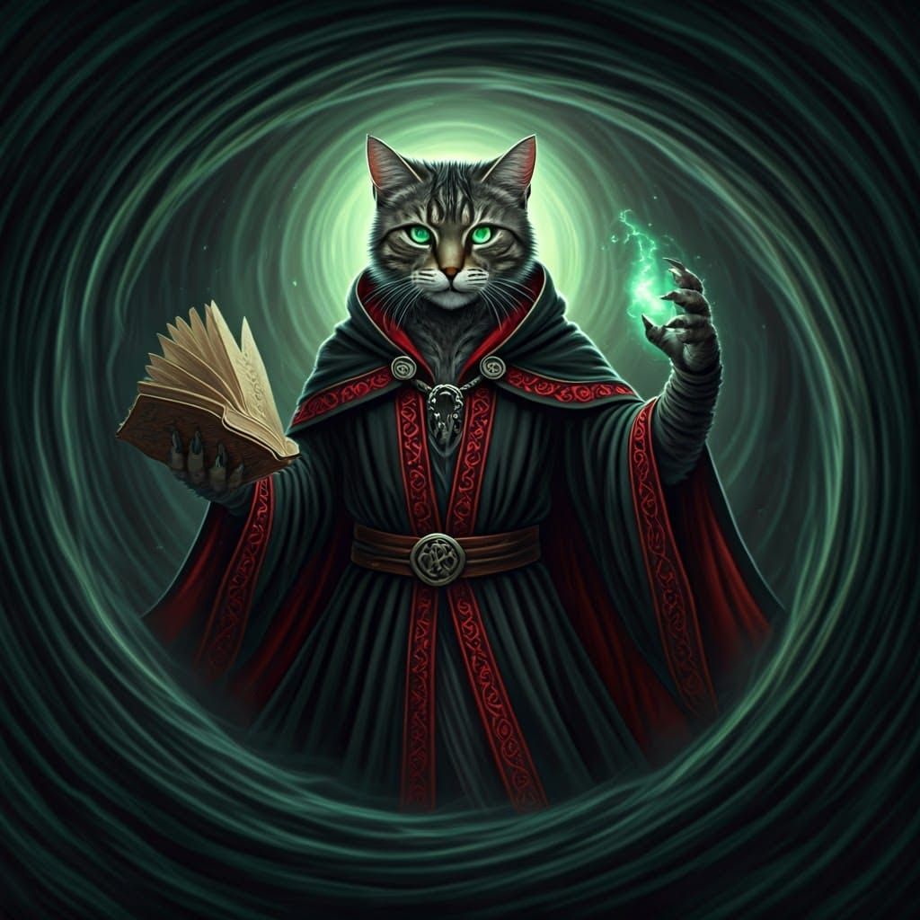Mystical Feline Sorcerer Casting Dark Magic