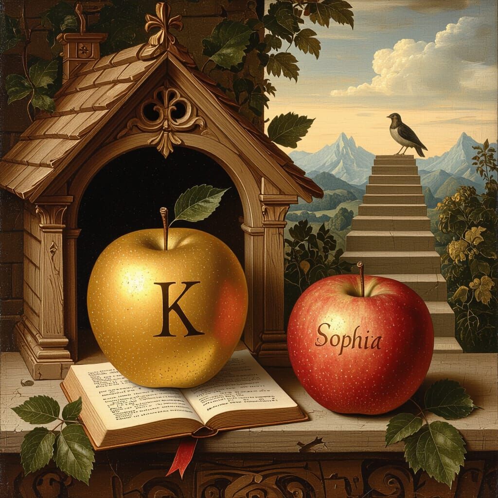 Golden Apple in Birdcage, Surrealist Art Style
