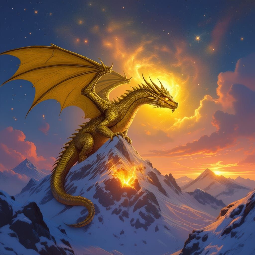 Majestic Golden Dragon Over Cosmic Devastation