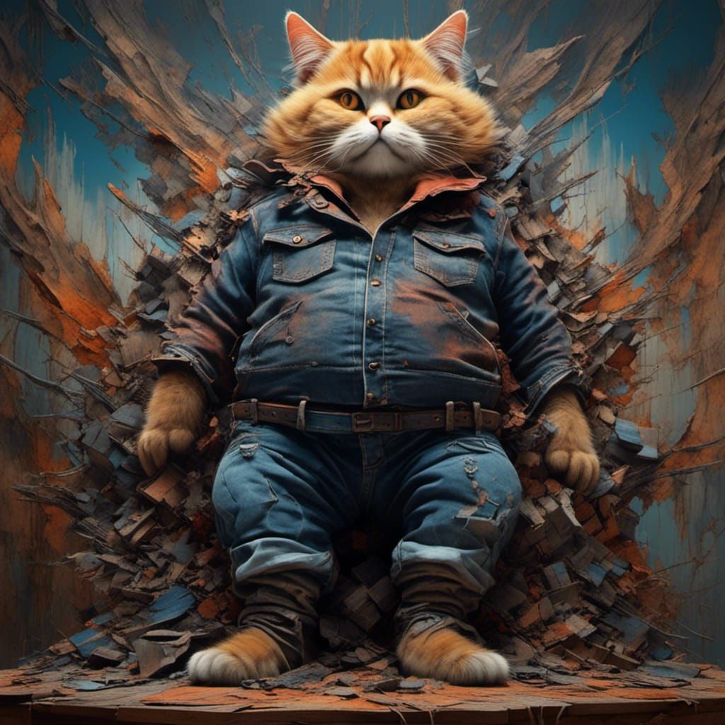 fat cat with jeans