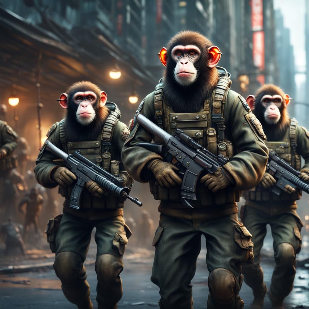 Monkeys in Military Gear: Detailed Matte Painting