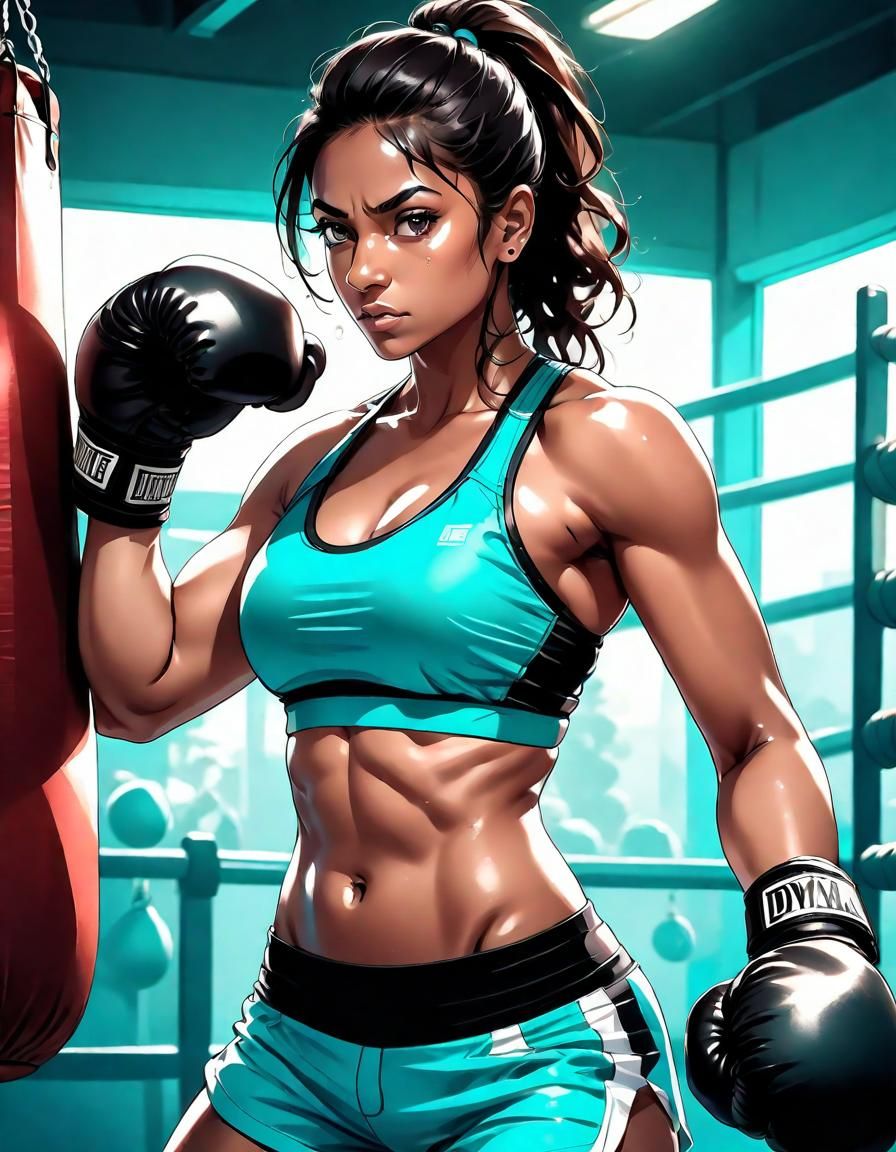 Dynamic Anime Fitness Portrait of a Boxing Woman