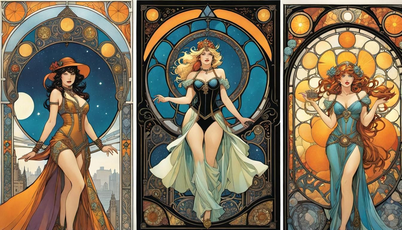 Comic Book Tarot Reader in Art Nouveau Style