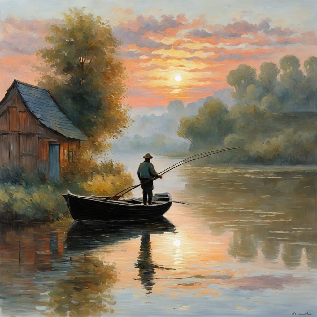 Fisherman's Morning Serenade in Impressionist Style