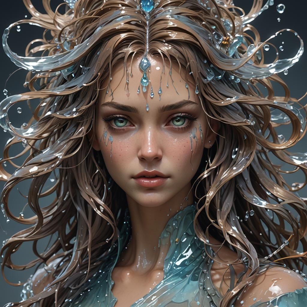 Water Sculpture Portrait in Hyperdetailed Style