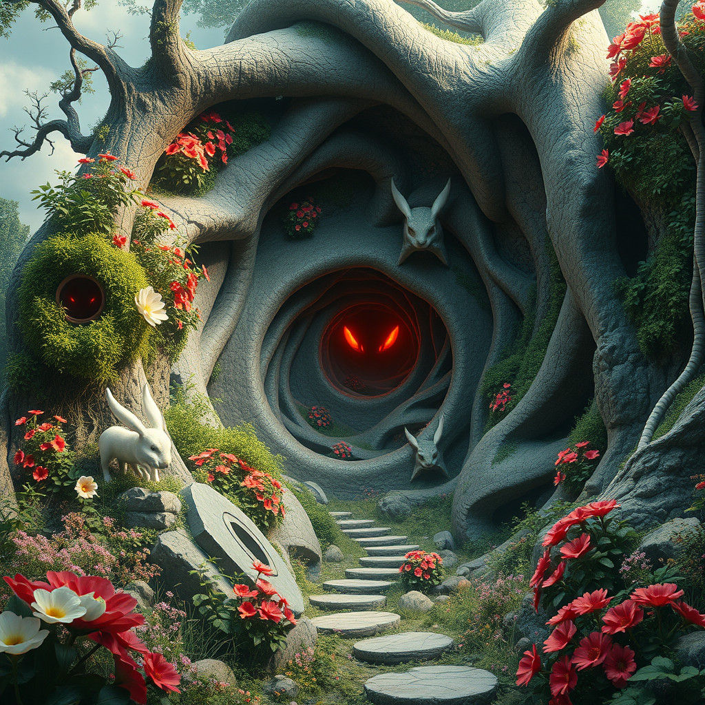 Demonic Eyes Hidden Within Paradise Landscape