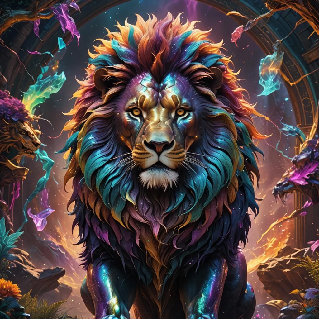 Iridescent Lion in Detailed Matte Painting