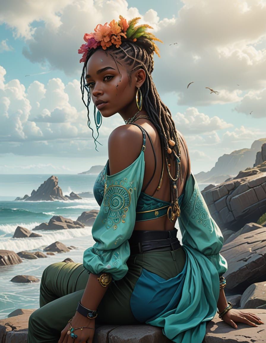 Seapunk Goddess in Vibrant Oceanic Attire