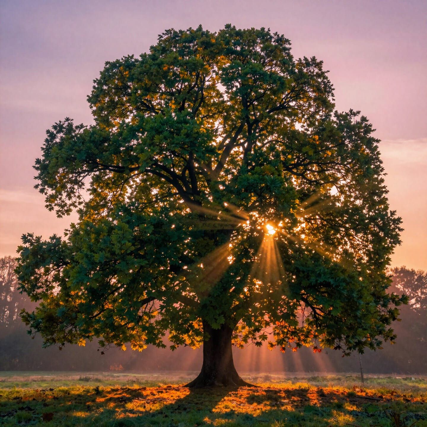 Majestic Acer Tree at Dawn with Vibrant Colors