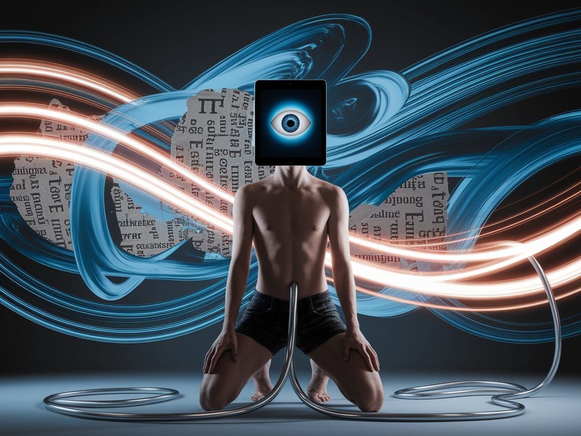 Surreal Digital Mixed Media Portrait with Cables and Light