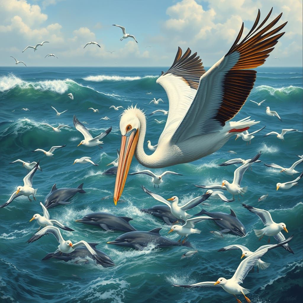 Pelican Overlooks a Feeding Frenzy