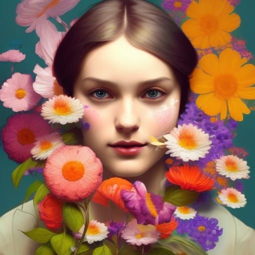 Majestic Flower Collage Portrait in 8K