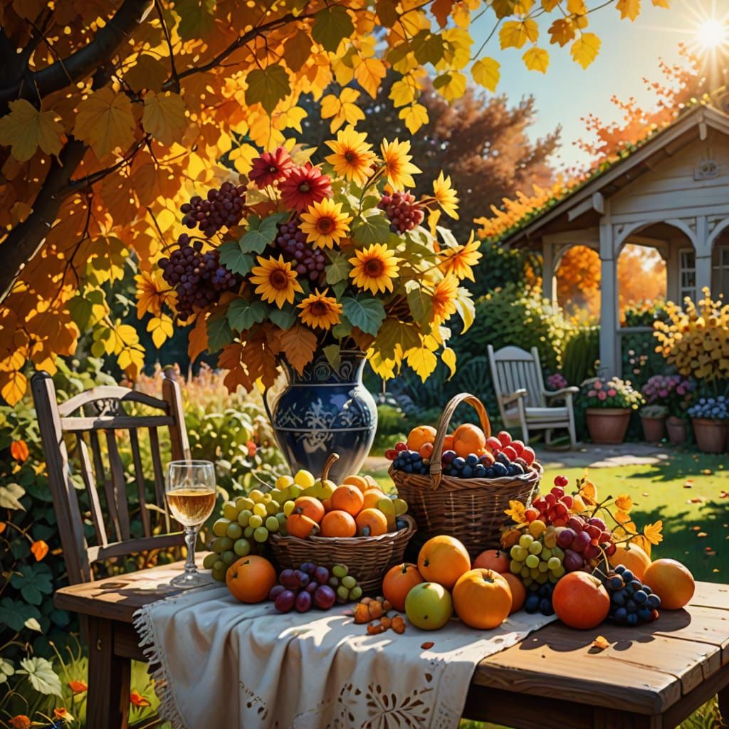 Autumn Garden Still Life in Hyperrealistic Style