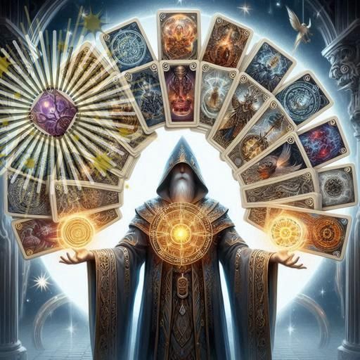 Jeweled Magician Presenting Magical Cards