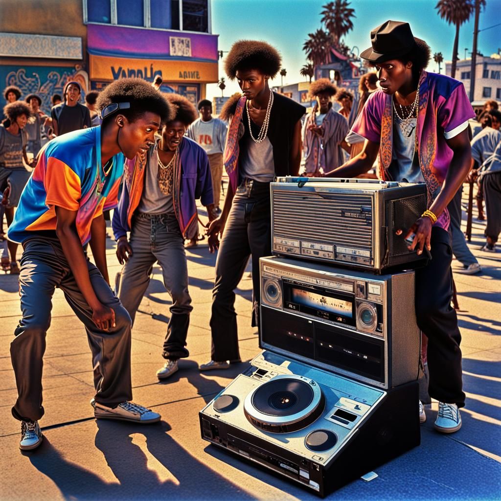 Venice Beach Breakdancers with Boombox, Hyperrealistic HDR P...