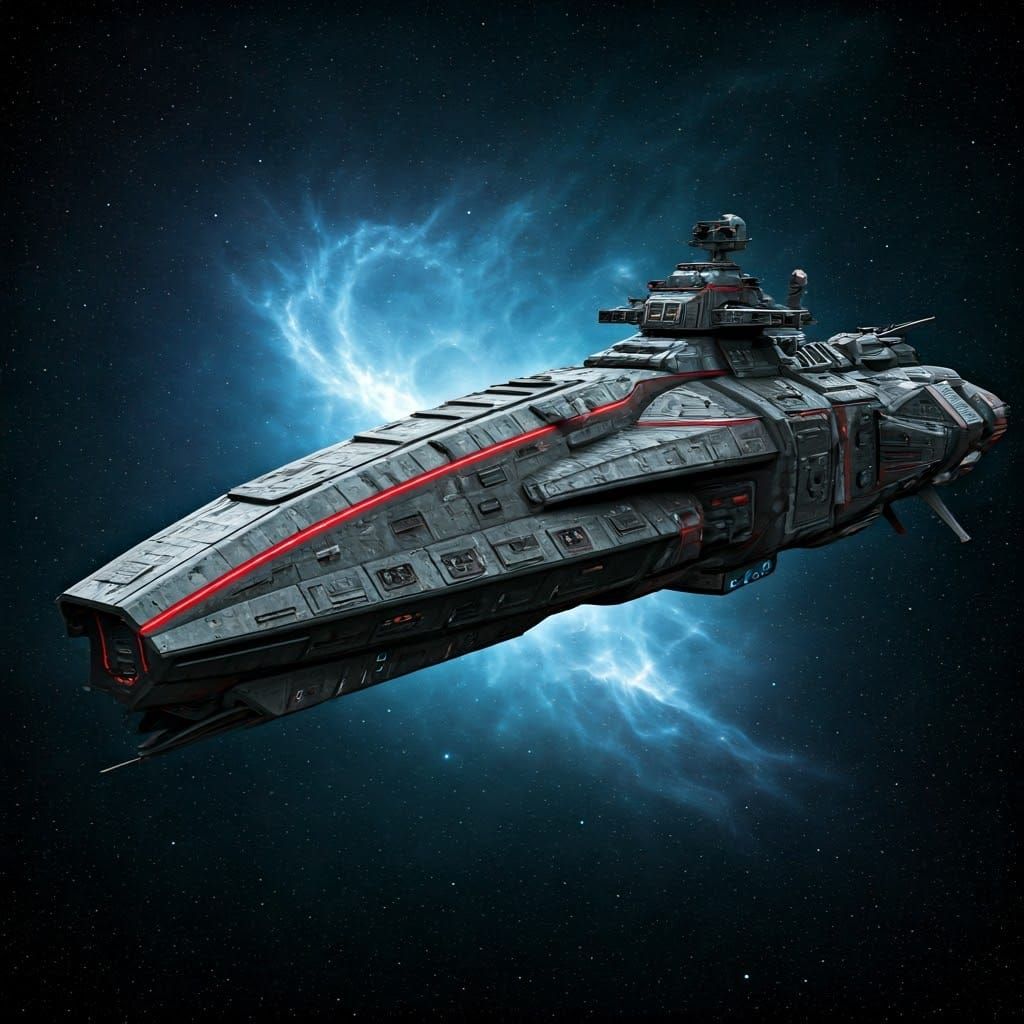 Ominous Space Warship in Dark Industrial Futurism