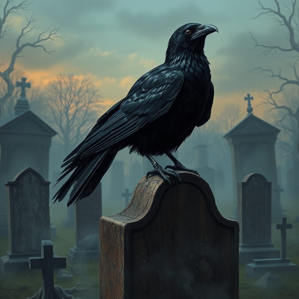 Raven in Dark Surrealist Landscape