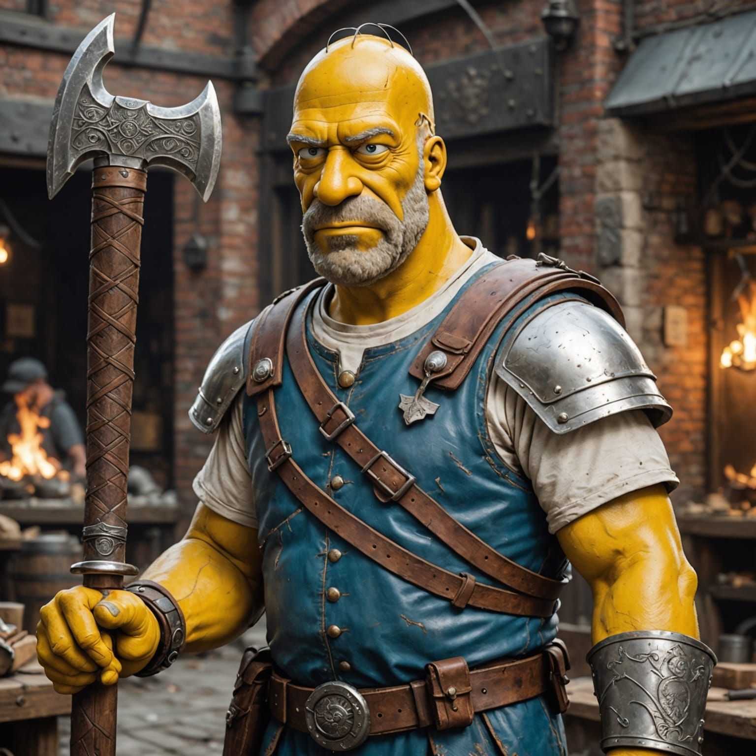 Surreal Fantasy Warrior Homer Simpson in Urban Realism