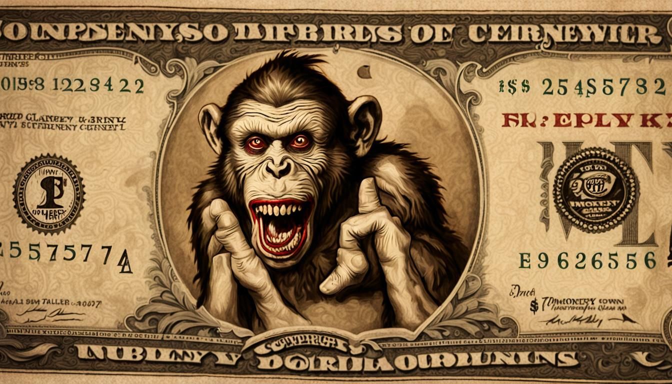 Zombie Monkey Clown on Currency in Oil Painting Style