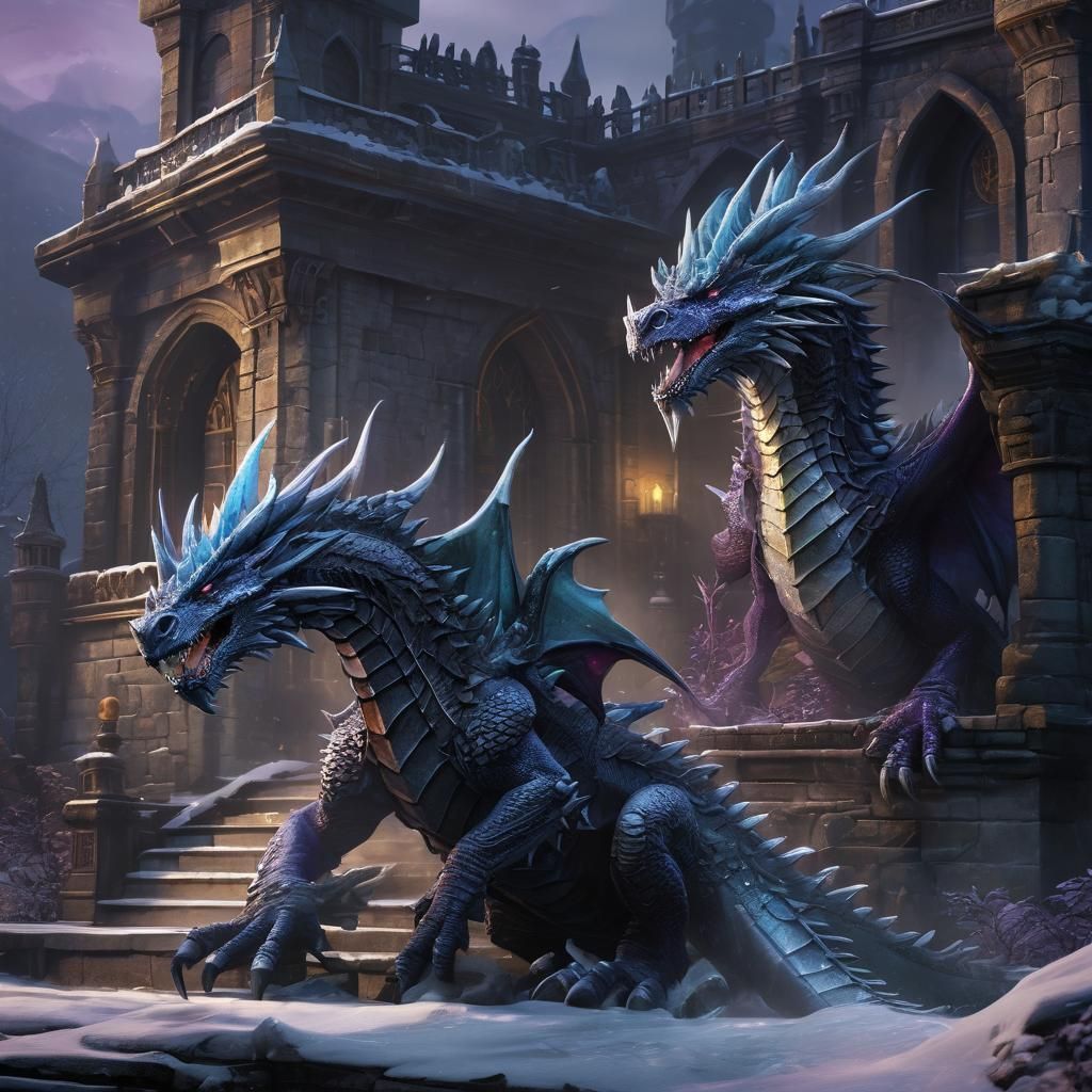 Ice Dragon in Castle: Dark Fantasy Concept Art