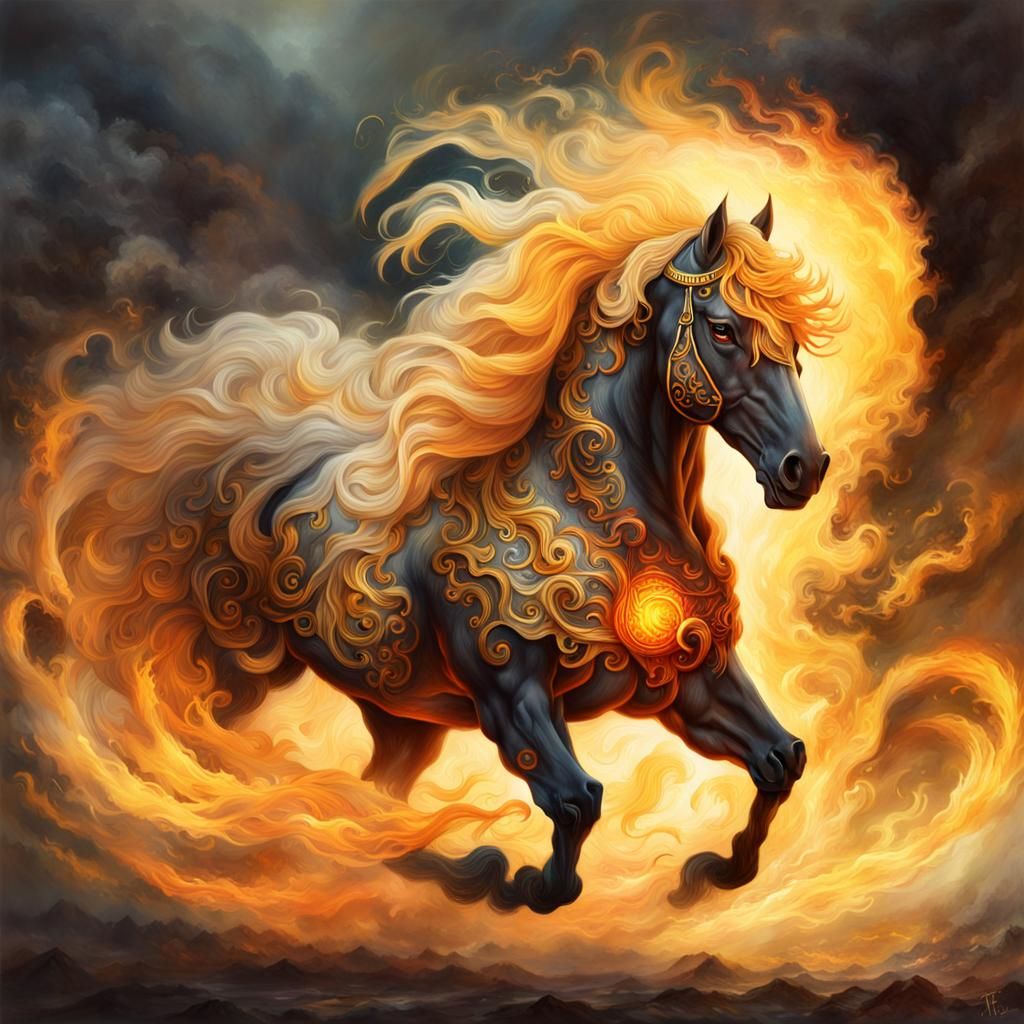 Fantasy Fire Horse Portrait in Detailed Matte Painting