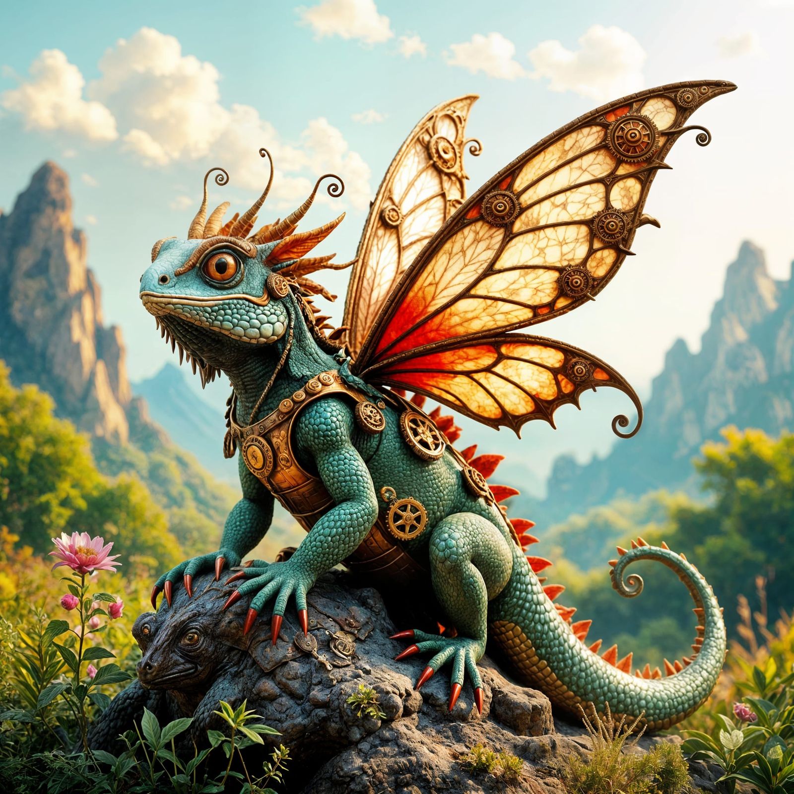 Steampunk Faerie-Leguan in Whimsical Fantasy Art