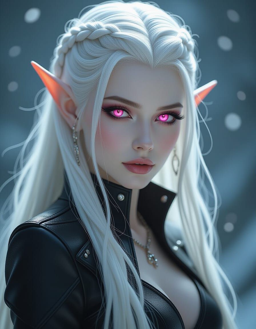 Albino Elf in Black Leather, Digital Matte Painting