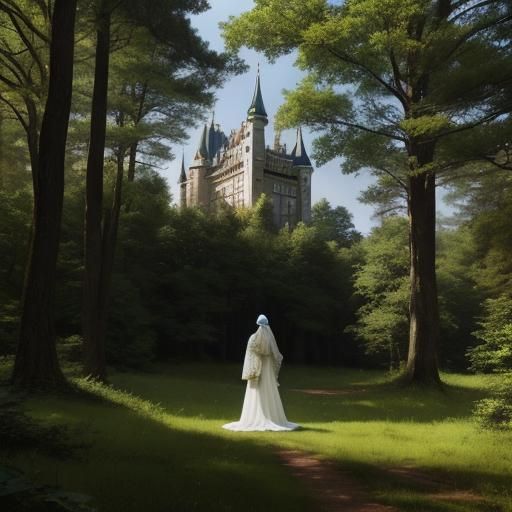 Fairytale Castle Scene with Princess and Forest