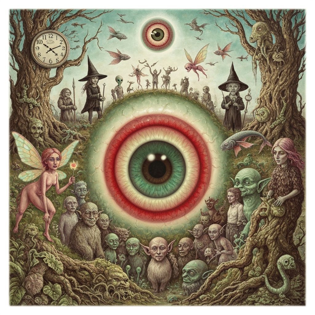 Surreal Dreamscape with Faerie Creatures and Giant Eyeball