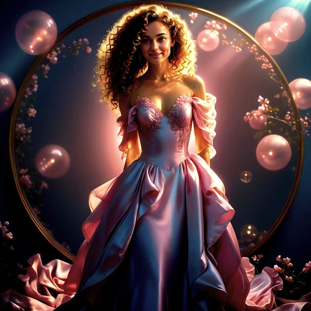 Elegant Woman in Pink Gown: Hyper-Realistic Digital Portrait