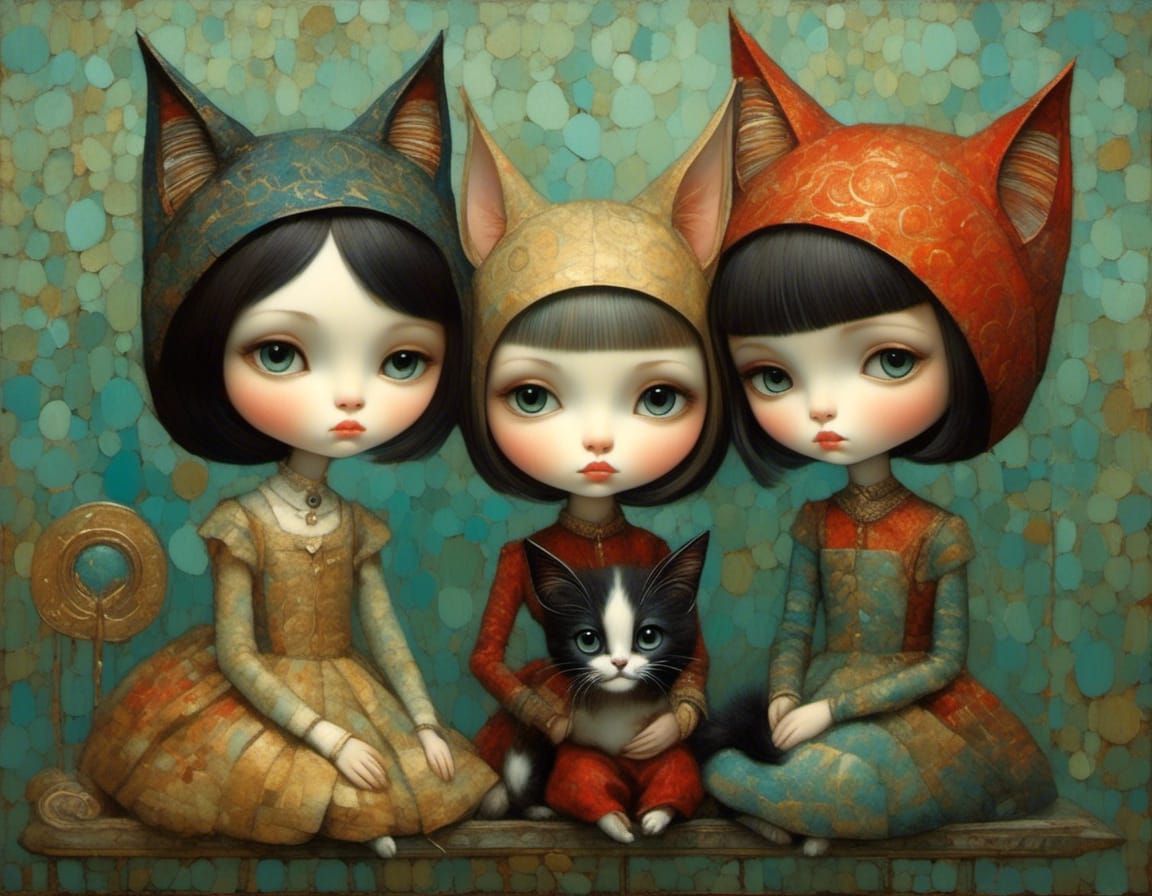 Charming Portrait of Siblings Petting a Cat