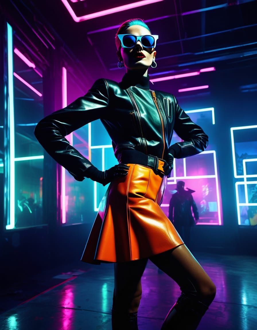 Glamorous Punk Girl in a Futuristic Nightclub