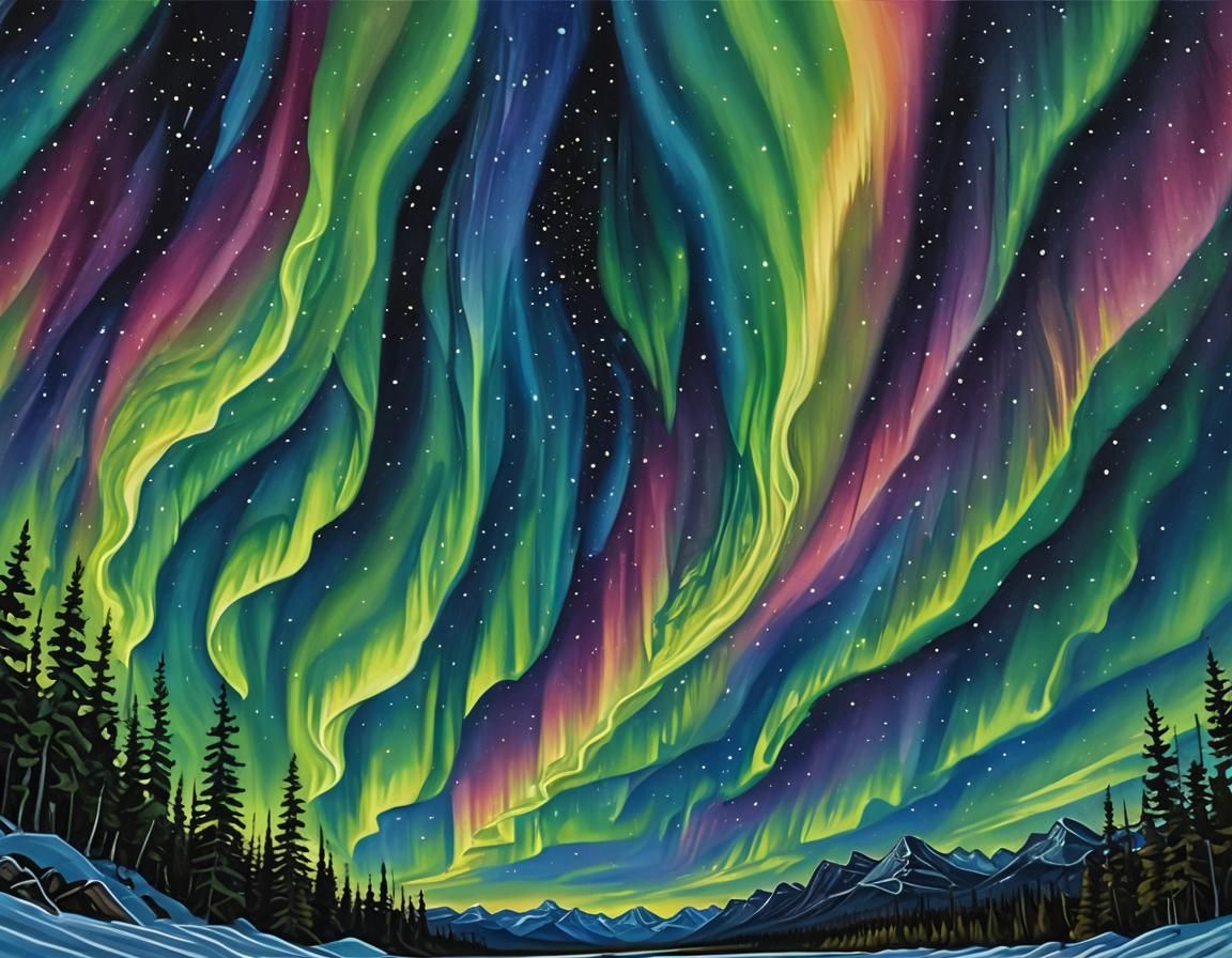 Abstract Aurora Borealis Art with Intricate Details