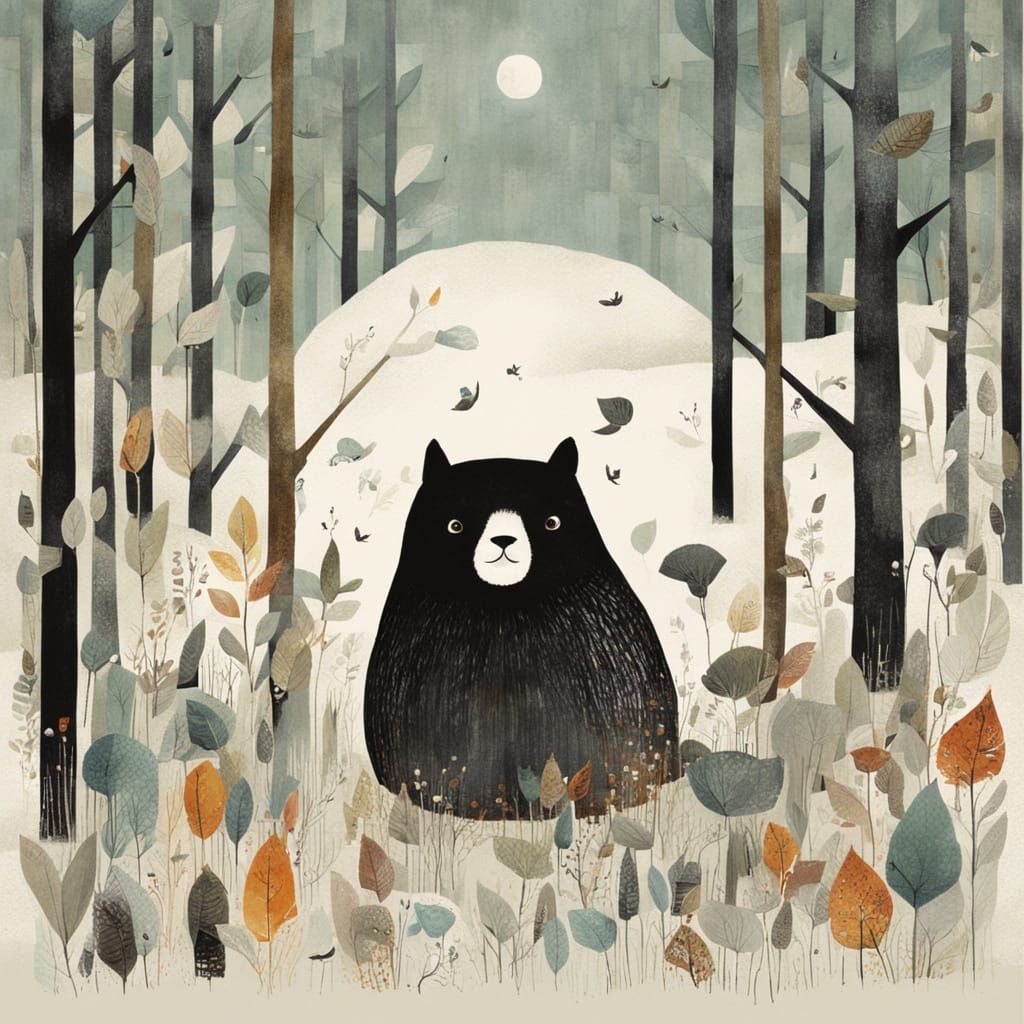 Whimsical Woodland Scene in Watercolor Style