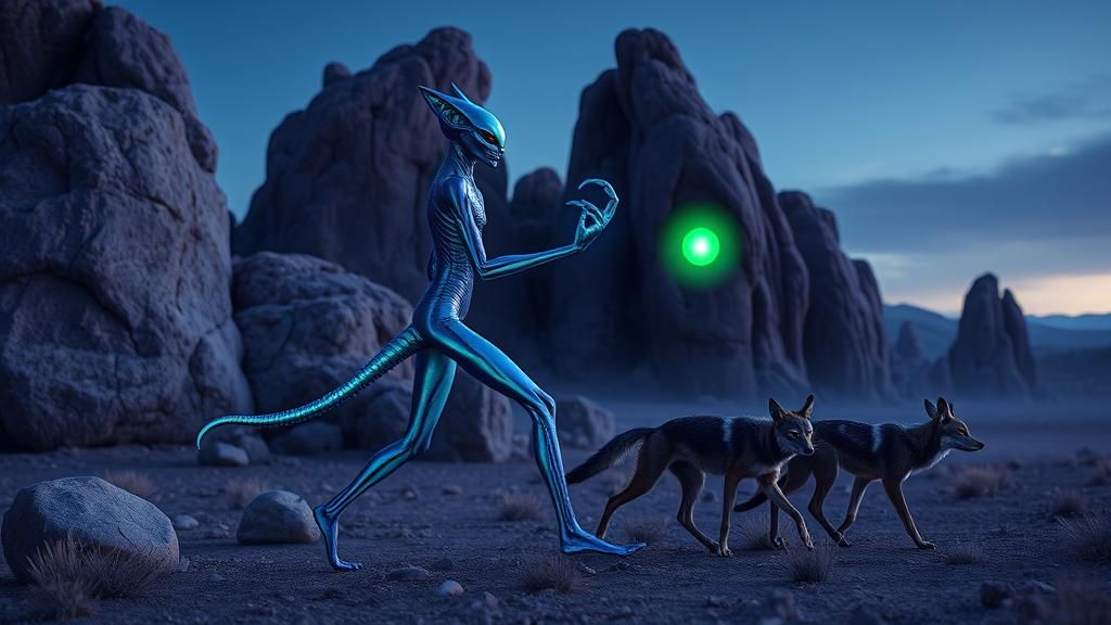 Mystical Alien Jackal in Surreal Wyoming Landscape